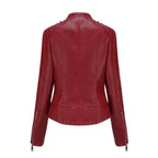 Jaqueta Feminina Slim Estilo Biker com Gola Dobrável e Detalhes Retrô