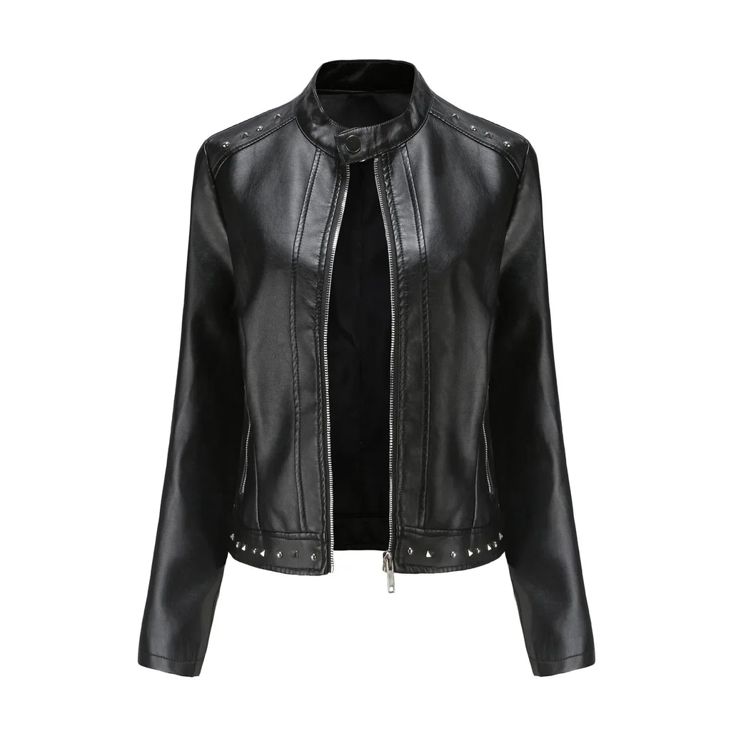 Jaqueta Feminina Estilo Punk Rock com Gola Alta