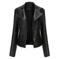 Jaqueta Feminina Slim Estilo Biker com Gola Dobrável e Detalhes Retrô