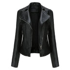 Jaqueta Feminina Slim Estilo Biker com Gola Dobrável e Detalhes Retrô