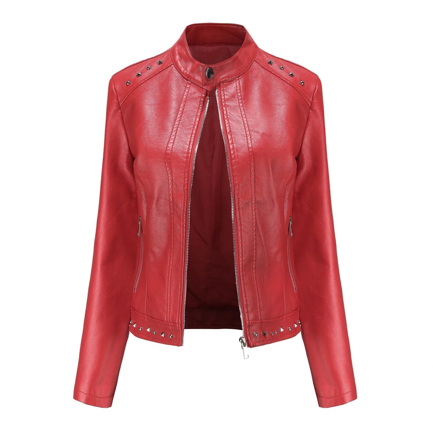 Jaqueta Feminina Estilo Punk Rock com Gola Alta