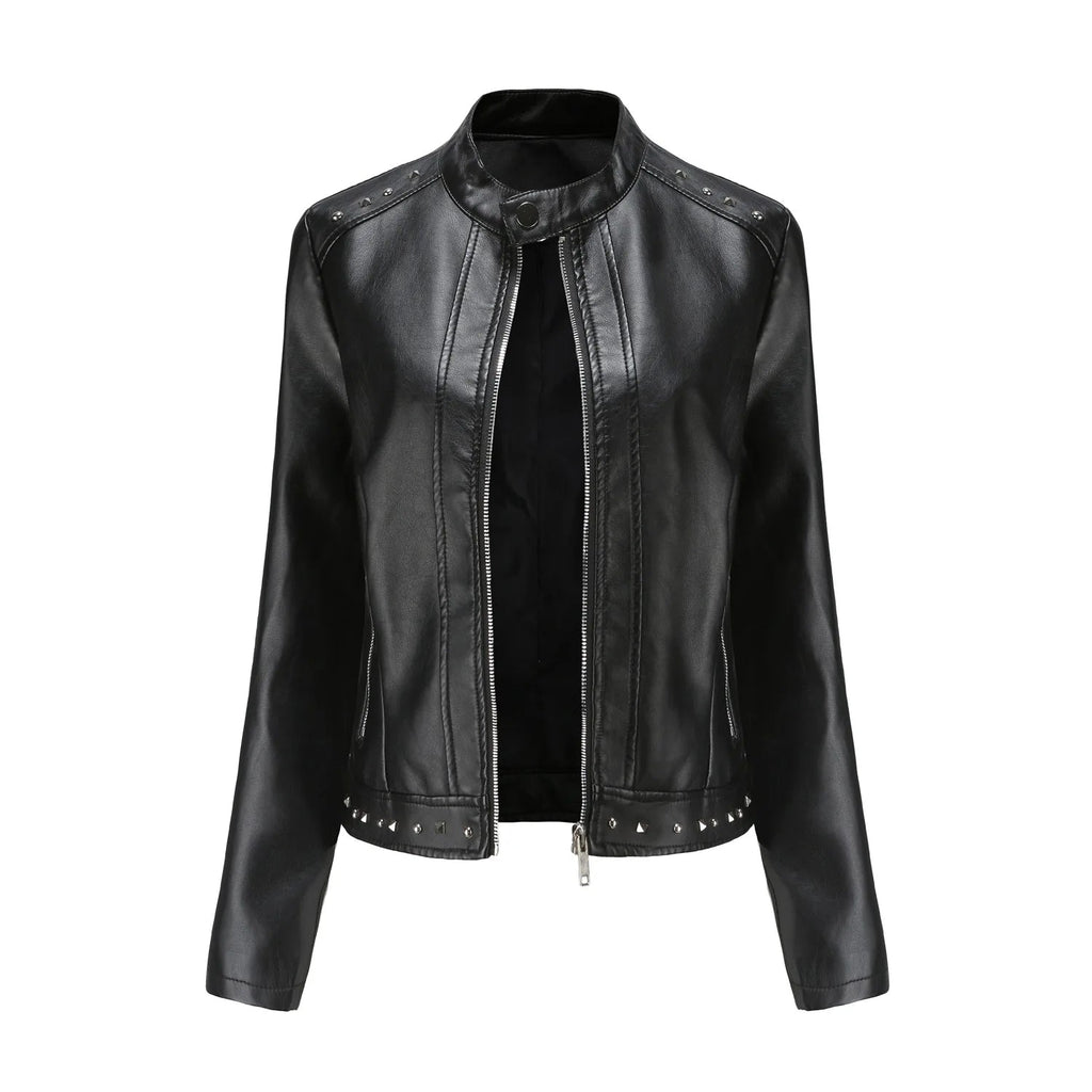 Jaqueta Feminina Estilo Punk Rock com Gola Alta