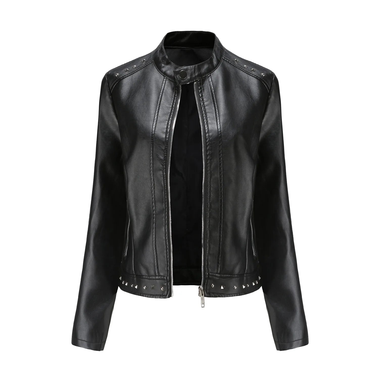Jaqueta Feminina Estilo Punk Rock com Gola Alta